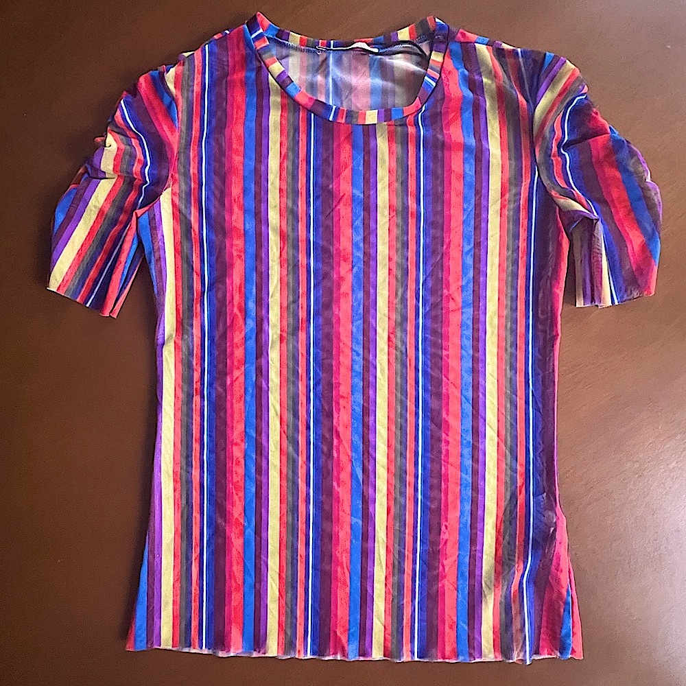 🛍️NWOT Zara Sheer Striped Shirt Cinched Short Ruffle Sleeves Mesh festival rave